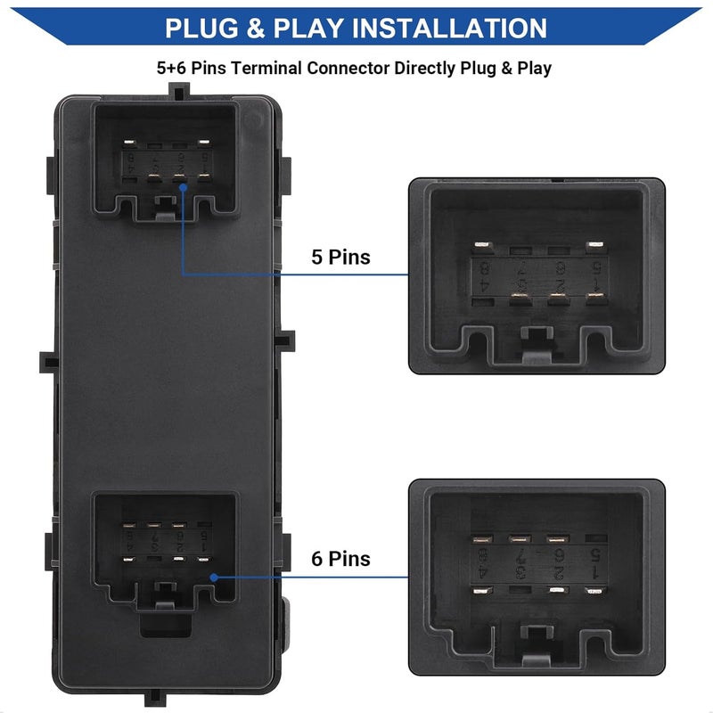 Obaee Power Window Switch Control Button Driver Side Compatible with 2008-2012 Ford F250 F350 F450 F550 Super Duty/Escape/Mercury Mariner/Focus, Replacement OEM 8L8Z-14529-AC / 1 Auto, 5+6 Pins - Image 3