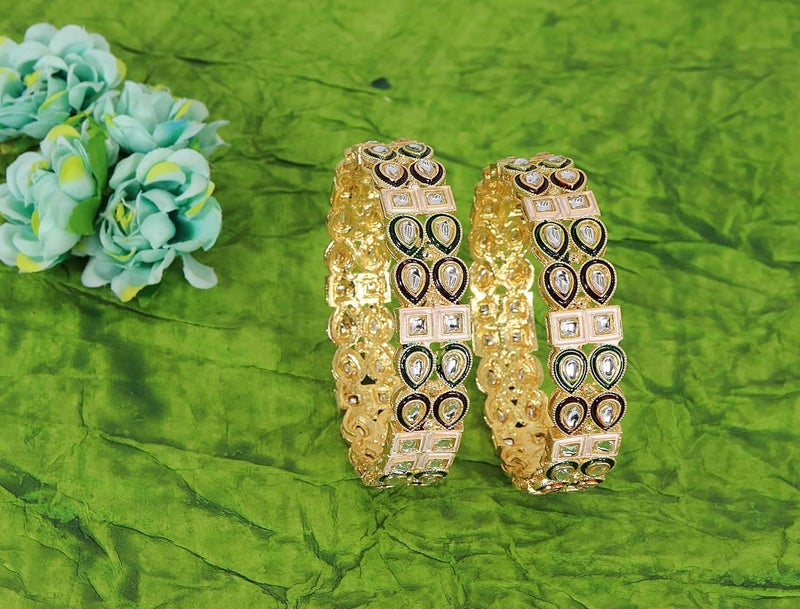 NMII Traditional Kundan Stone Work Metal Bangles For Women & Girls | Mirror Bangles | Bangles For Women Wedding, Party, Festival, Function | Women's Fashion Jewellery- Set of 2 Kada - Image 3