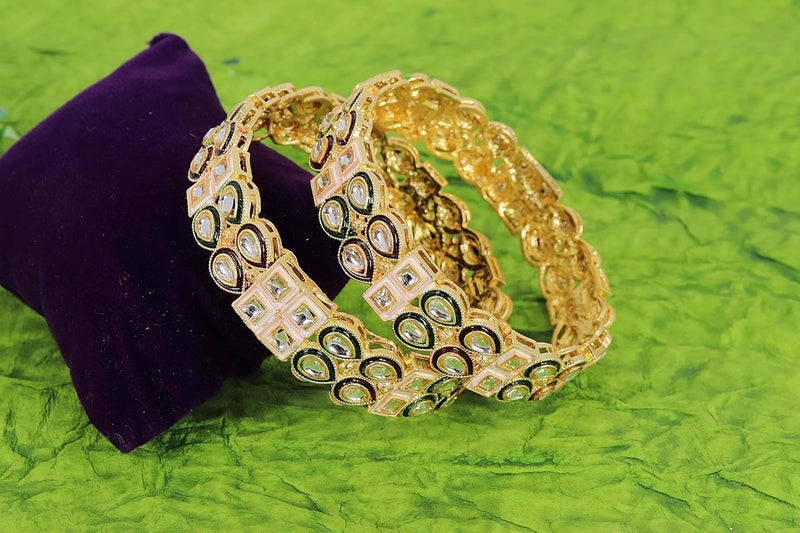 NMII Traditional Kundan Stone Work Metal Bangles For Women & Girls | Mirror Bangles | Bangles For Women Wedding, Party, Festival, Function | Women's Fashion Jewellery- Set of 2 Kada - Image 5