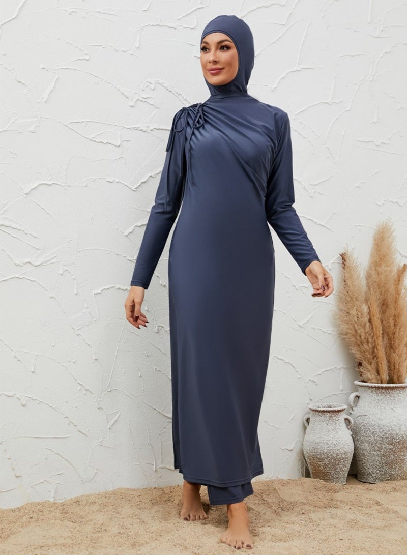 جيوان وركيني محافظ 3 قطع للنساء، مجموعة ملابس سباحة إسلامية كاملة التغطية مع فستان طويل بأكمام طويلة، بنطلون سباحة وقبعة سباحة حجاب، ملابس سباحة مسلمة سريعة الجفاف ومضادة للشمس للسباحة والشاطئ - Image 2