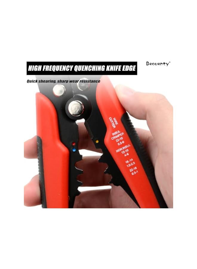 Beauenty Multifunctional Wire Stripper Cutter, Crimping Stripping Pliers Tool, Self-Adjusting 8" Automatic Wire Stripping and Cutting Tool for Electrical, Repair, and Maintenance (Red) - Image 5