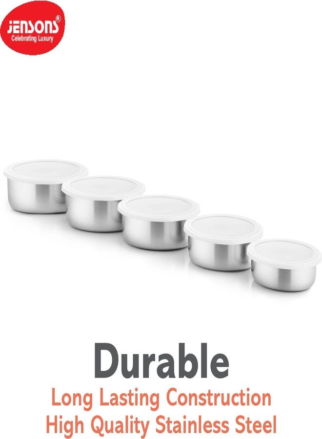 JENSONS Stainless Steel Storage Bowls with Lids | 5 Pieces | 200 ml to 1150 ml | Airtight Food Containers | Stackable Nesting Set | Silver - Image 3