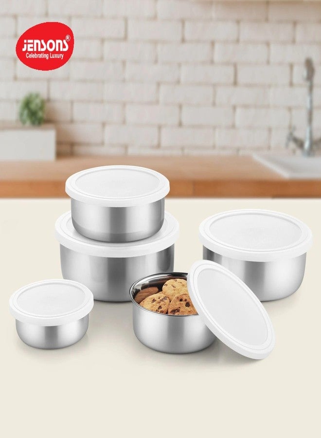 JENSONS Stainless Steel Storage Bowls with Lids | 5 Pieces | 200 ml to 1150 ml | Airtight Food Containers | Stackable Nesting Set | Silver - Image 4
