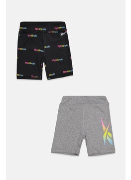Reebok Toddlers Girl 2 Pcs Brand Logo Print Pull On Short, Black and Grey  - Image 1