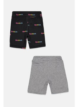 Reebok Toddlers Girl 2 Pcs Brand Logo Print Pull On Short, Black and Grey  - Image 2