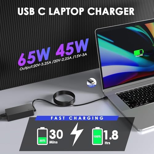 Wefly 65W Laptop Charger USB C Charger for Lenovo ThinkPad x1 Carbon T14 T15 T480 T480s T490 T490s T580 T590 E14 E15 E480 E490 E580 E590 Chromebook 100e 300e 500e C330 S330 Lenovo Yoga Type C Adapter - Image 3