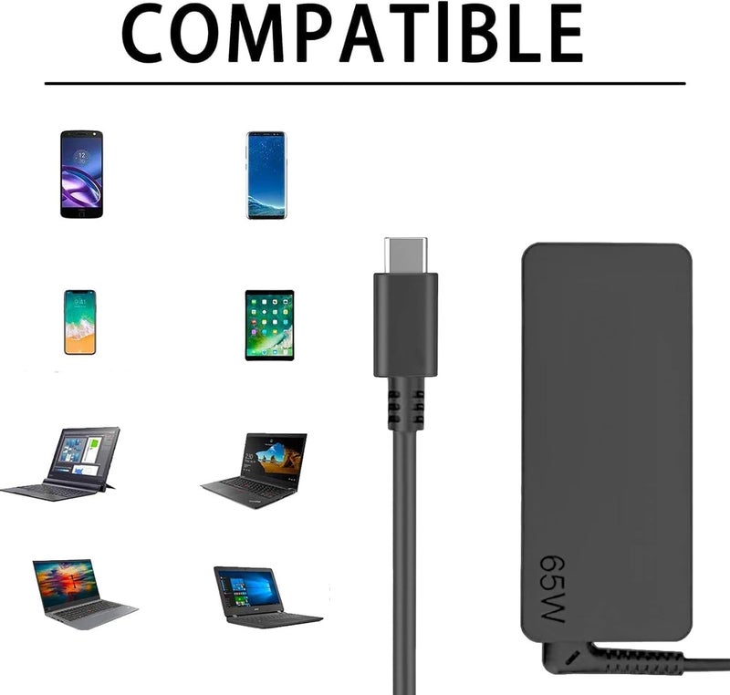 Wefly 65W Laptop Charger USB C Charger for Lenovo ThinkPad x1 Carbon T14 T15 T480 T480s T490 T490s T580 T590 E14 E15 E480 E490 E580 E590 Chromebook 100e 300e 500e C330 S330 Lenovo Yoga Type C Adapter - Image 5