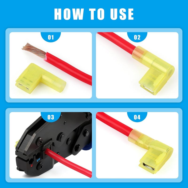Flytuo 120pcs Nylon Insulated Flag Spade Quick Disconnect Wire Connector 90 Degree Electric Female Crimp Terminals Assortment Kit AWG22-10 - Image 5
