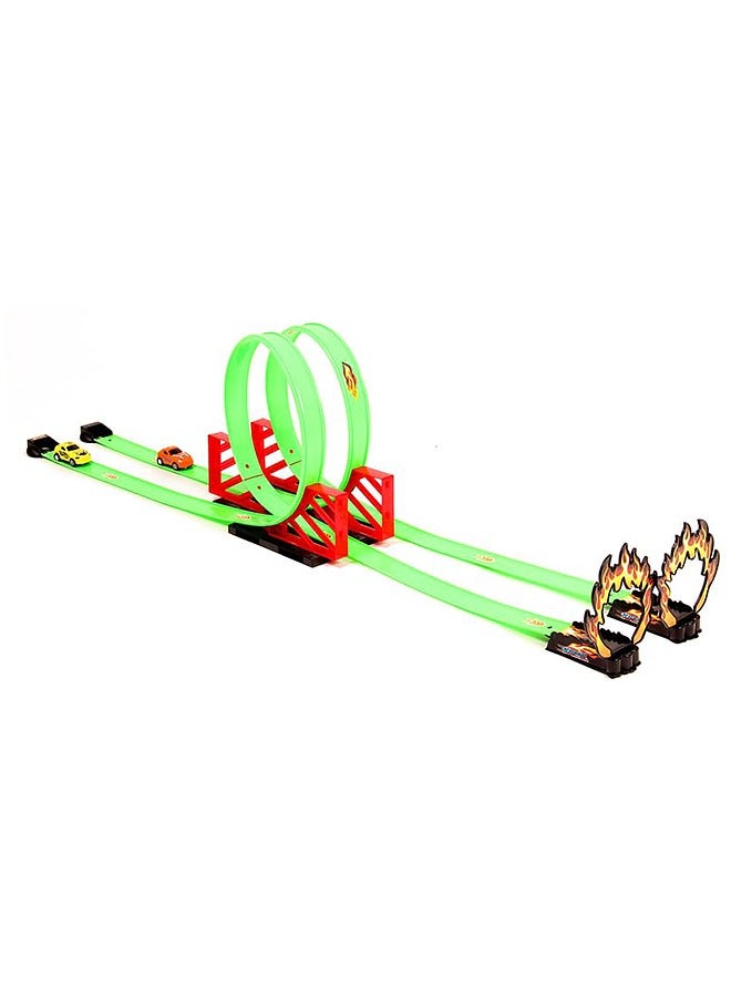 Taimi Race Track Set Track Builder Loop Kit Criss Cross Track Set Starter Kit With Pull-Back Cars Old Boys and Girls Green  - Image 1