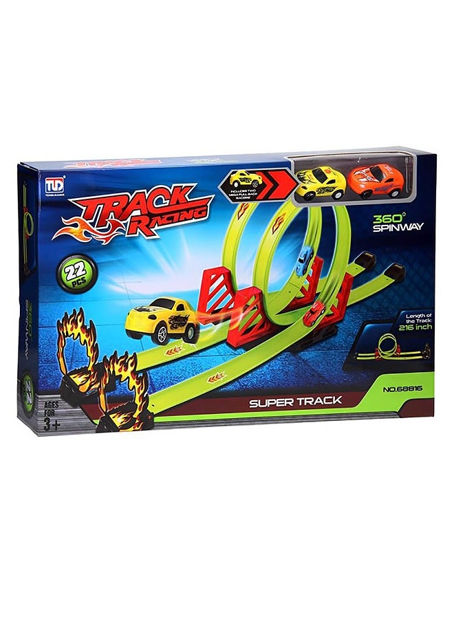 Taimi Race Track Set Track Builder Loop Kit Criss Cross Track Set Starter Kit With Pull-Back Cars Old Boys and Girls Green  - Image 2