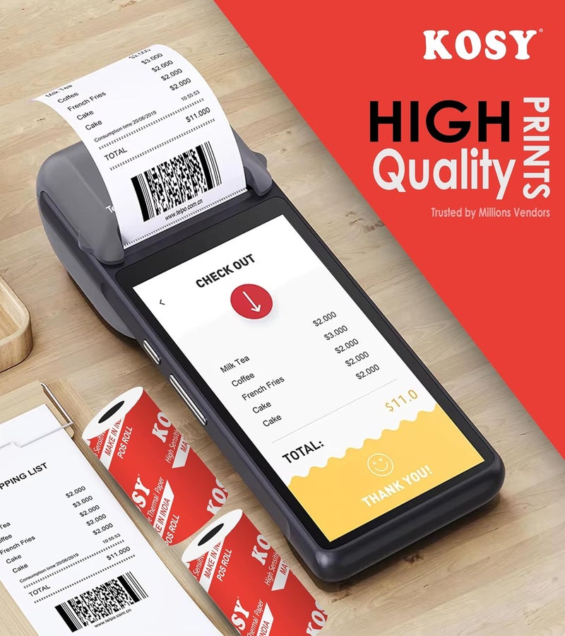 KOSY لفائف ورق حراري لنقاط البيع | 57 مم (2.25 بوصة) | لفائف ورق طابعة حرارية خالية من BPA لآلة نقاط البيع، طابعة إيصالات صغيرة، أنظمة الفوترة وسجلات النقد (20) - Image 5