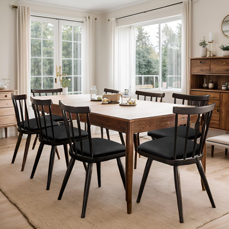 YUEANG Waterproof PU Leather Seat Covers for Dining Room Chairs Set of 6, Stretch Dining Chair Slipcovers, Kitchen Chair Seat Covers, Non-Slip & Washable (Black) - Image 3