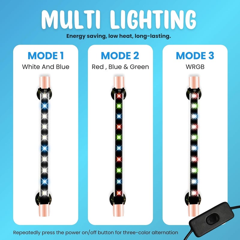 BURAQ ضوء حوض السمك LED متعدد الألوان، مقاوم للماء، موفر للطاقة، أوضاع متعددة الألوان WRGB، أضواء حوض السمك الغاطسة (حتى 2.5 قدم حوض)، زجاج - Image 3