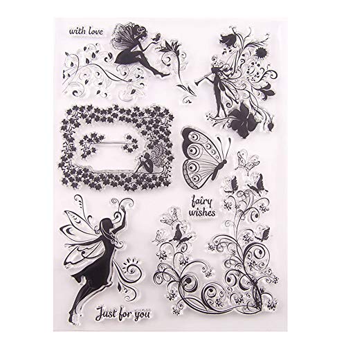 arriettycraft Fairies Clear Stamps for Card Making or Journaling, Fairy Wishes Butterfly Swirls Rubber Stamps for Albums Scrapbooking Journals Paper Crafts-A1028 - Image 1