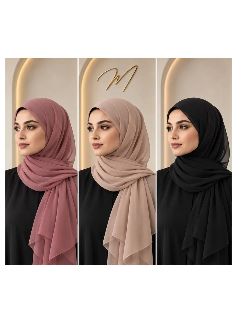 MSquare Fashion Wool Chiffon Shayla | Luxury Non-Slip Hijab Scarf – UAE Headscarf Set of 3 Colors