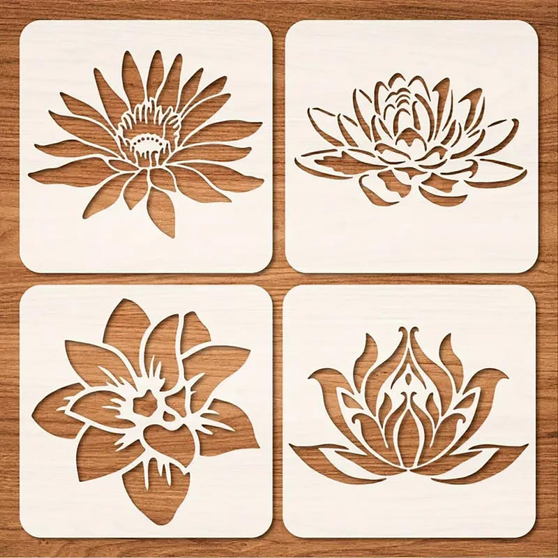 CLITHS Cliths Lotus Flower Stencil Set of 4Pcs Reusable 5.9 Inch DIY Painting Stencils for Wall, Fabric, Wood, Canvas, Tile, Floor - Perfect for Wall Art, Gifts  - Image 1