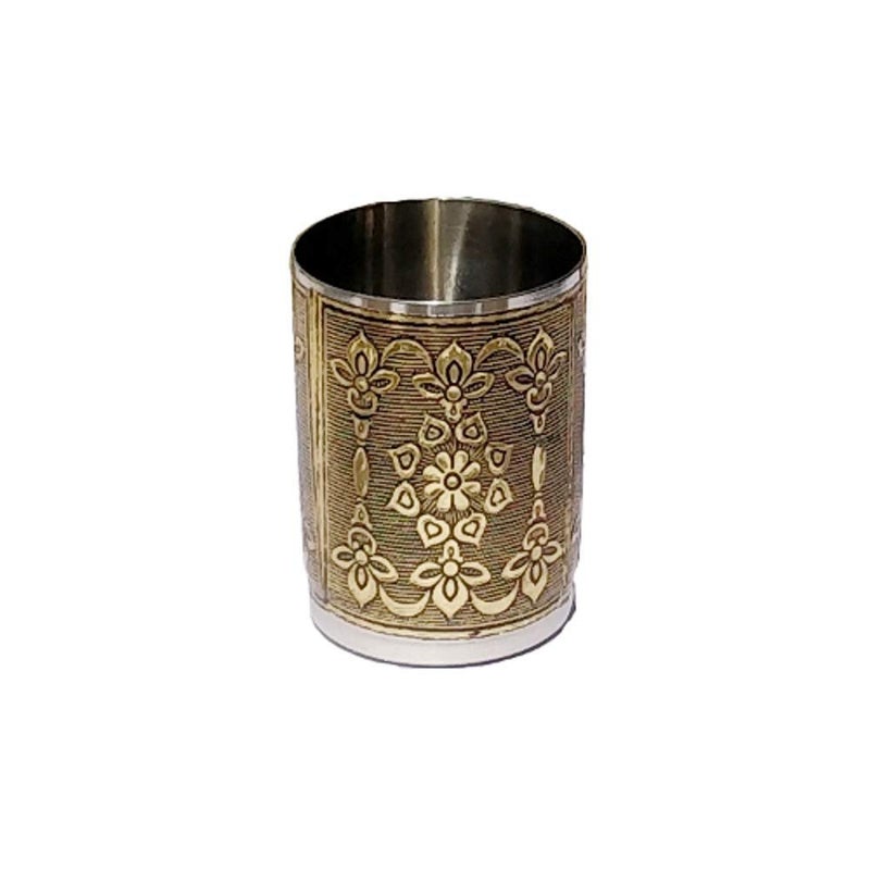 Newvent 6 Pcs Stainless Steel Flower Design Golden Glass Set Unbreakable Serving Glass Set Golden Oxidise SS Glass Set - Image 3