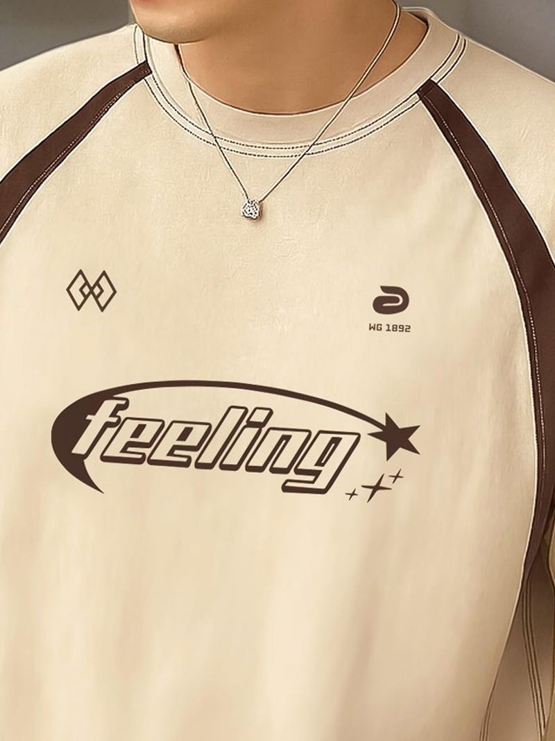 Jump Cuts Printed Mens Round Neck Full Sleeve Beige and Black Cotton Fleece Sweatshirt - Image 4