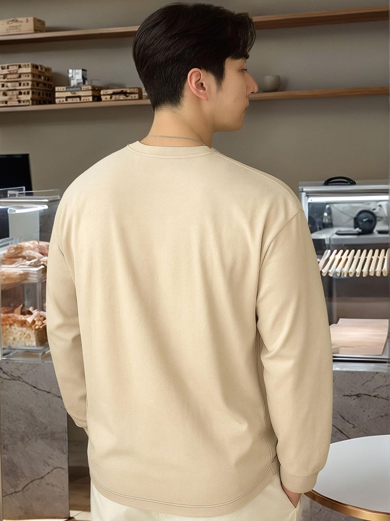 Jump Cuts Printed Mens Round Neck Full Sleeve Beige and Black Cotton Fleece Sweatshirt - Image 3