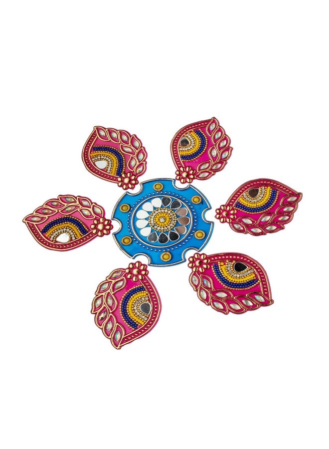 Aditri Creation Rangoli Decoration Flower Design Floor Rangoli/Home Decor/Gift For Home/Interior Handcrafted/Floor Stickers/Wall Sticker/Wall Decoration/Floor Decoration(Size :-8")(Pink,Blue) - Image 1