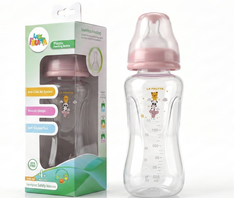 La Frutta La Fruta Comfort Plastic Bottle, Anti-Colic Air System for 4+ Months, 240ml Capacity, with Soft Silicone Teat, BPA-Free - Image 3