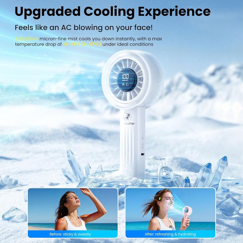 HandFan Upgraded Misting Fan with LED Display – Extreme Cooling Portable Handheld Fan with Water Mist Spray, 50% Stronger Airflow & Quieter, USB Rechargeable for Travel/Park/Disney/Beach/Concert/Game - Image 2