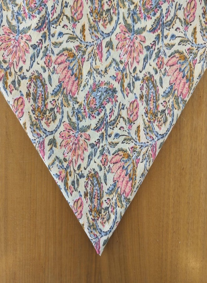 AVKA Studio Hand Block Print Fabric by The Yard - PRECUT 1 Yard 42 Inch Width - 100% Cotton Material - Beige Pink Floral & Paisley Pattern - Light Weight Indian Cloth for Making Summer Dress Tops etc - Image 3