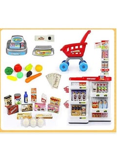 EASY FUTURE Home Supermarket Toys Children's Simulation Supermarket Shopping Cart Combination Set Scan Cash Register Toys Supermarket Combination Set and Scanner Colour green  - Image 4