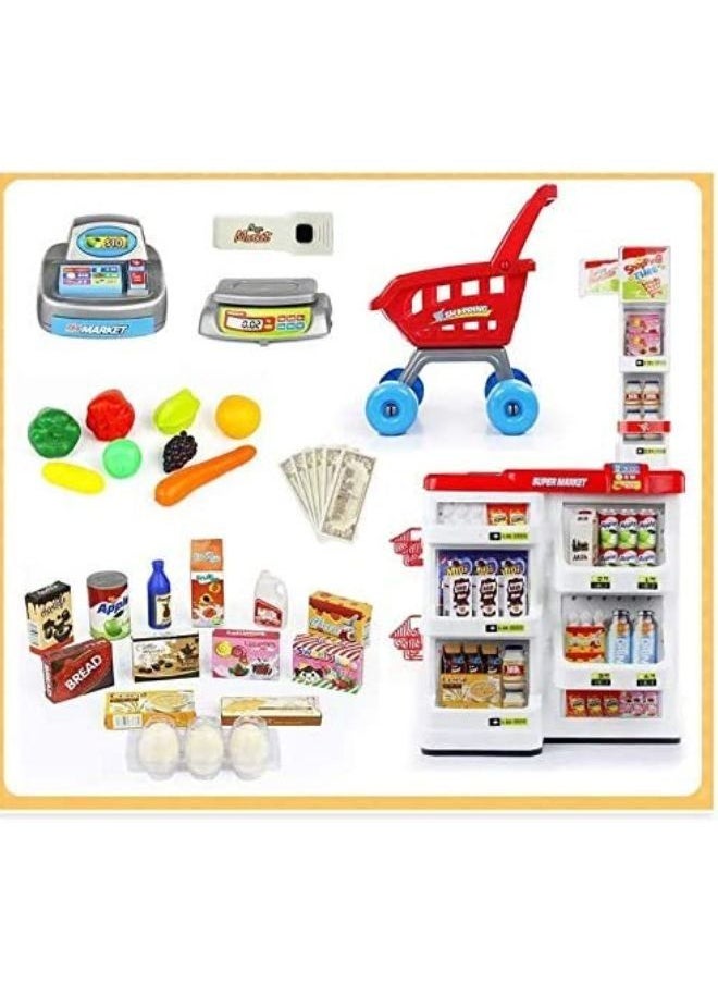 EASY FUTURE Home Supermarket Toys Children's Simulation Supermarket Shopping Cart Combination Set Scan Cash Register Toys Supermarket Combination Set and Scanner Colour green  - Image 4