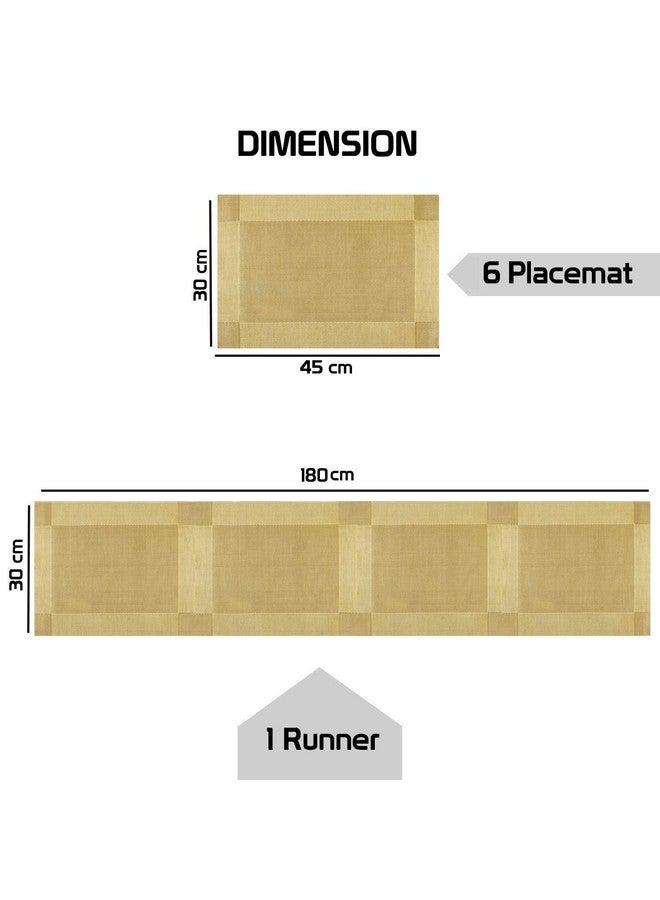 P-PLUS INTERNATIONAL Washable PVC Vinyl Heat Resistant Long Dinner Table Mats Placement Easy to Wash Cleaning Both Side Usable (Set of 6 + 1 Runner, Gold) - Image 3