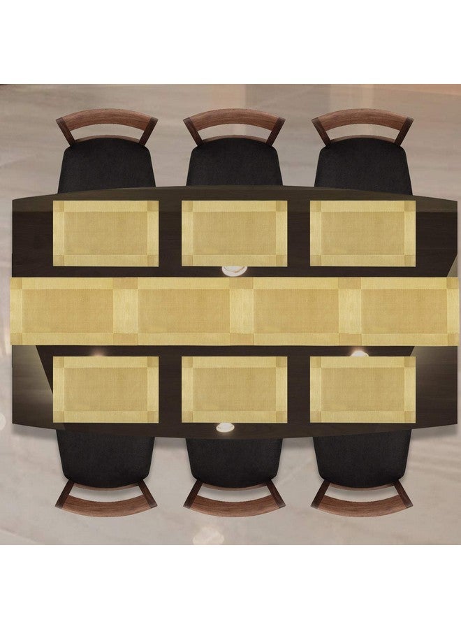 P-PLUS INTERNATIONAL Washable PVC Vinyl Heat Resistant Long Dinner Table Mats Placement Easy to Wash Cleaning Both Side Usable (Set of 6 + 1 Runner, Gold) - Image 2