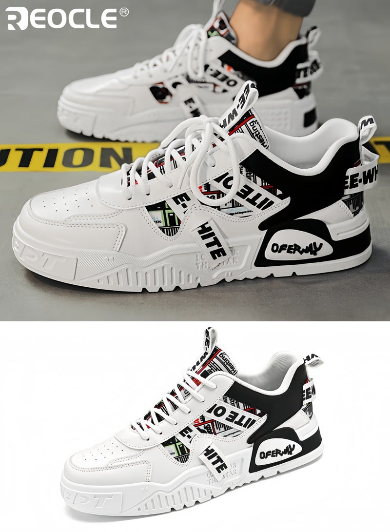 REOCLE Men's Breathable Casual Sneakers Versatile Low Top Skate Shoes with Lace Up Closure Durable Rubber Sole for All Seasons Outdoor and Daily Use - Image 1