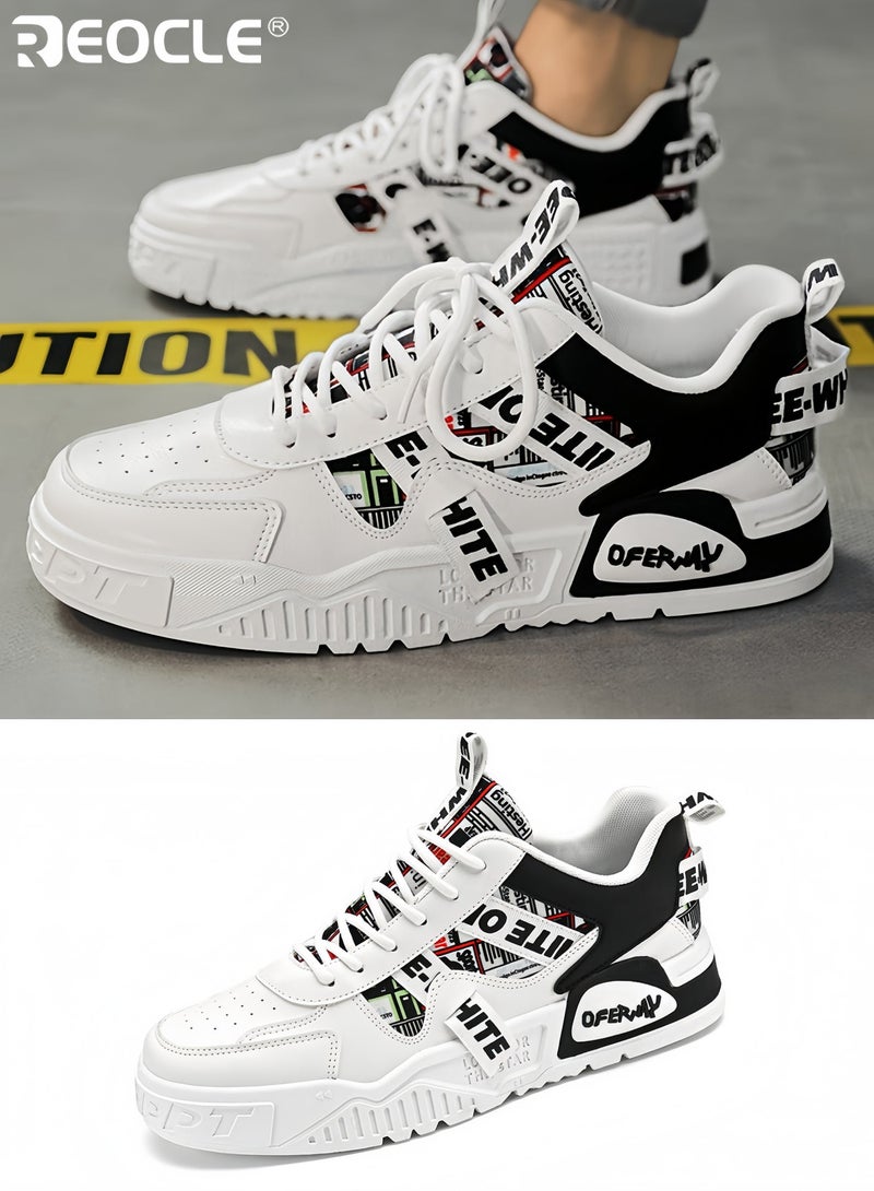 REOCLE Men's Breathable Casual Sneakers Versatile Low Top Skate Shoes with Lace Up Closure Durable Rubber Sole for All Seasons Outdoor and Daily Use - Image 2