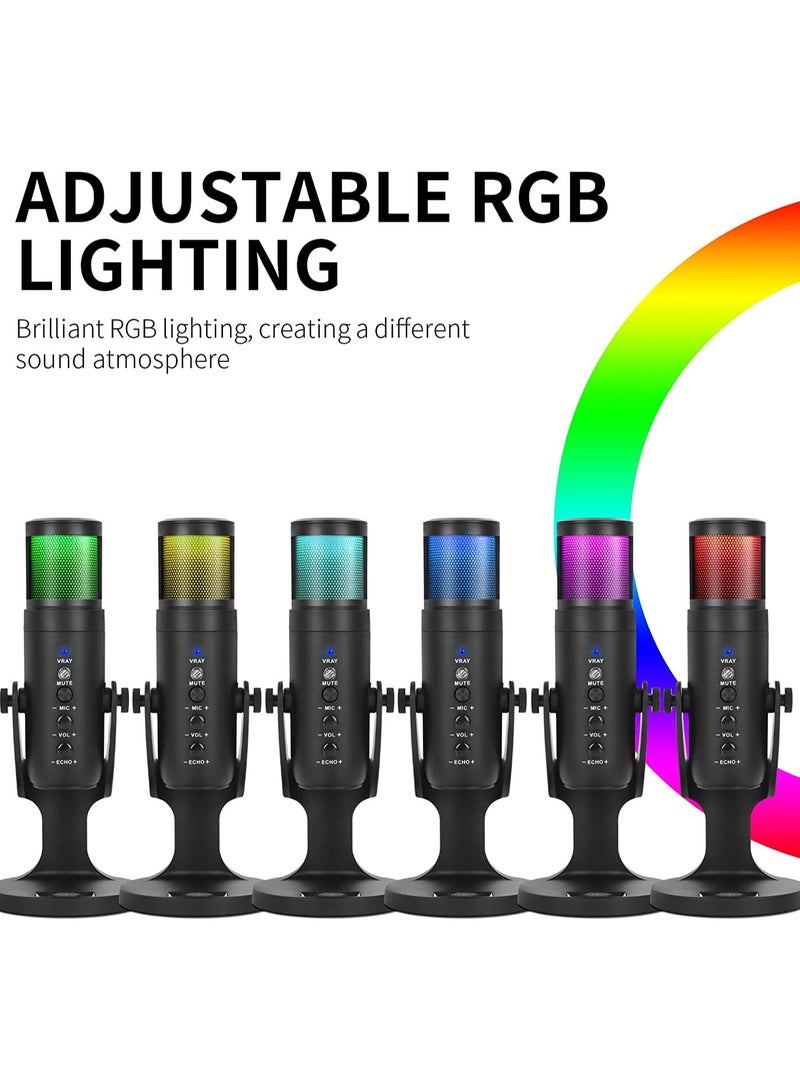 ميكروفون الألعاب، ميكروفون USB مكثف للبودكاست مع إضاءة RGB، مستشعر النقر لكتم الصوت، نمط قطبي قلبي للألعاب، والبث، والبودكاست، وتويتش، ويوتيوب، والديسكورد - Image 4