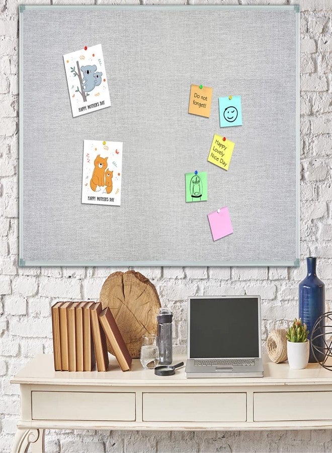 Lockways 36" x 24" Premium Cork Bulletin Board, Light Grey Framed Linen Fabric Pinboard with Silver Aluminum Frame for Home, Office & Kitchen Organization - Image 3