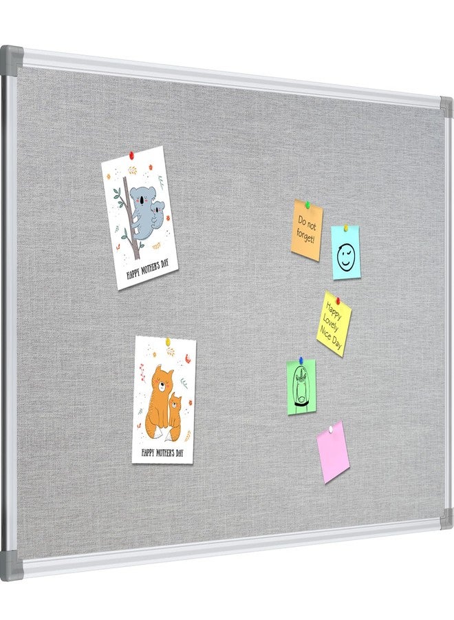Lockways 36" x 24" Premium Cork Bulletin Board, Light Grey Framed Linen Fabric Pinboard with Silver Aluminum Frame for Home, Office & Kitchen Organization - Image 1