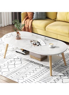 Double Layer End Table Marble Like Side Table Coffee Table Sofa Table Bedside Table for Living Room Small Space