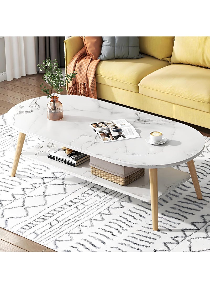 DubaiGallery Double Layer End Table Marble Like Side Table Coffee Table Sofa Table Bedside Table for Living Room Small Space  - Image 1