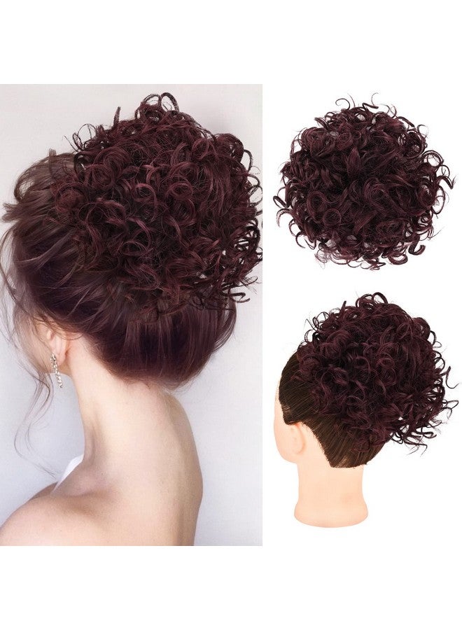 HOOJIH Curly Hair Bun, Messy Bun Hair Piece Elastic Drawstring Messy Bun Large Full Hair Bun Extension Hairpiece Short Synthetic Ponytail Extension For Women Dark Auburn Red With Black Mixed - Image 1