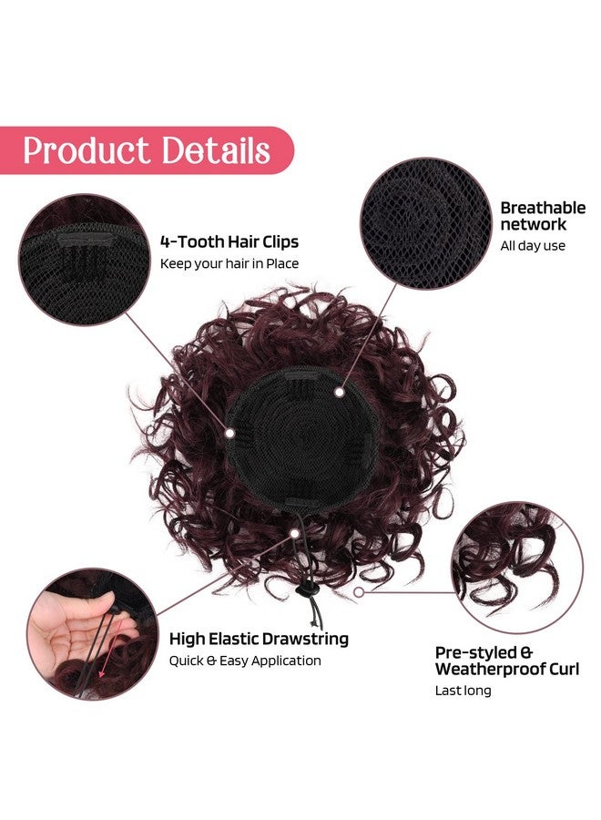 HOOJIH Curly Hair Bun, Messy Bun Hair Piece Elastic Drawstring Messy Bun Large Full Hair Bun Extension Hairpiece Short Synthetic Ponytail Extension For Women Dark Auburn Red With Black Mixed - Image 3