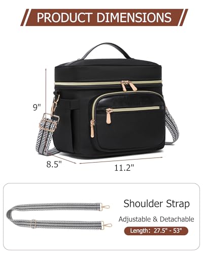 BAVERGE Insulated Lunch Bag for Women, Leakproof Cooler Lunchbox for Adult Work Large Lunch Tote Purse with Adjustable Shoulder Strap Cup Holder for Meal,Black - Image 2