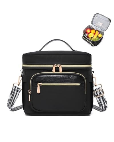BAVERGE Insulated Lunch Bag for Women, Leakproof Cooler Lunchbox for Adult Work Large Lunch Tote Purse with Adjustable Shoulder Strap Cup Holder for Meal,Black - Image 1