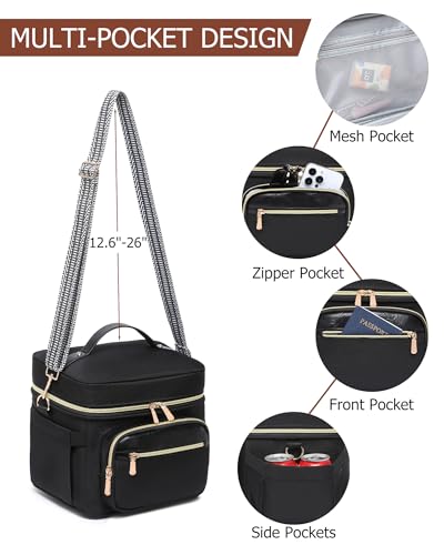 BAVERGE Insulated Lunch Bag for Women, Leakproof Cooler Lunchbox for Adult Work Large Lunch Tote Purse with Adjustable Shoulder Strap Cup Holder for Meal,Black - Image 4
