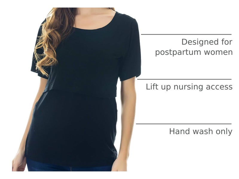 Smallshow 3 Pcs Maternity Nursing T-Shirt Modal Short Sleeve Nursing Tops Dark Blue-Black-Grey,Medium - Image 4