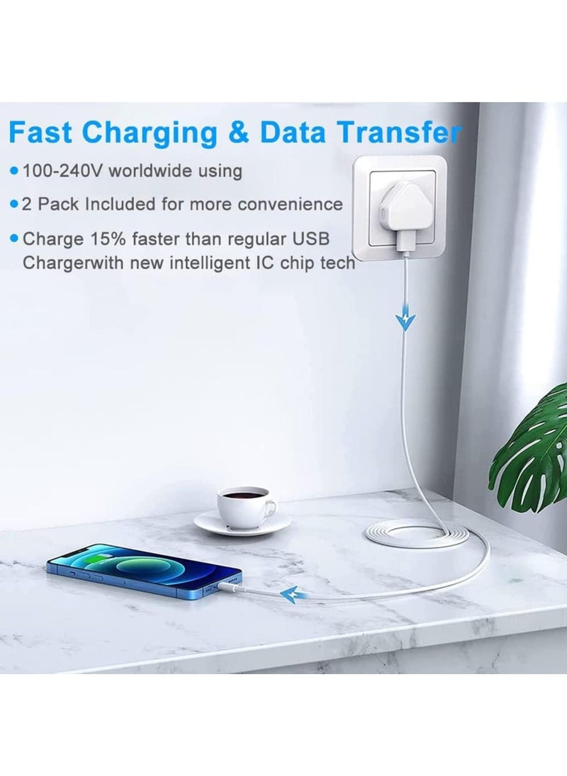 Generic - 2 Pack 3 pin USB Fast Wall Charging Power Adapter with 2 Pack 1M Lightning to USB Fast Charging Cord for iPhone 14/13/12/11/XS/X/8/7/6/iPad - Image 1