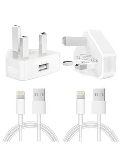 2 Pack 3 pin USB Fast Wall Charging Power Adapter with 2 Pack 1M Lightning to USB Fast Charging Cord for iPhone 14/13/12/11/XS/X/8/7/6/iPad
