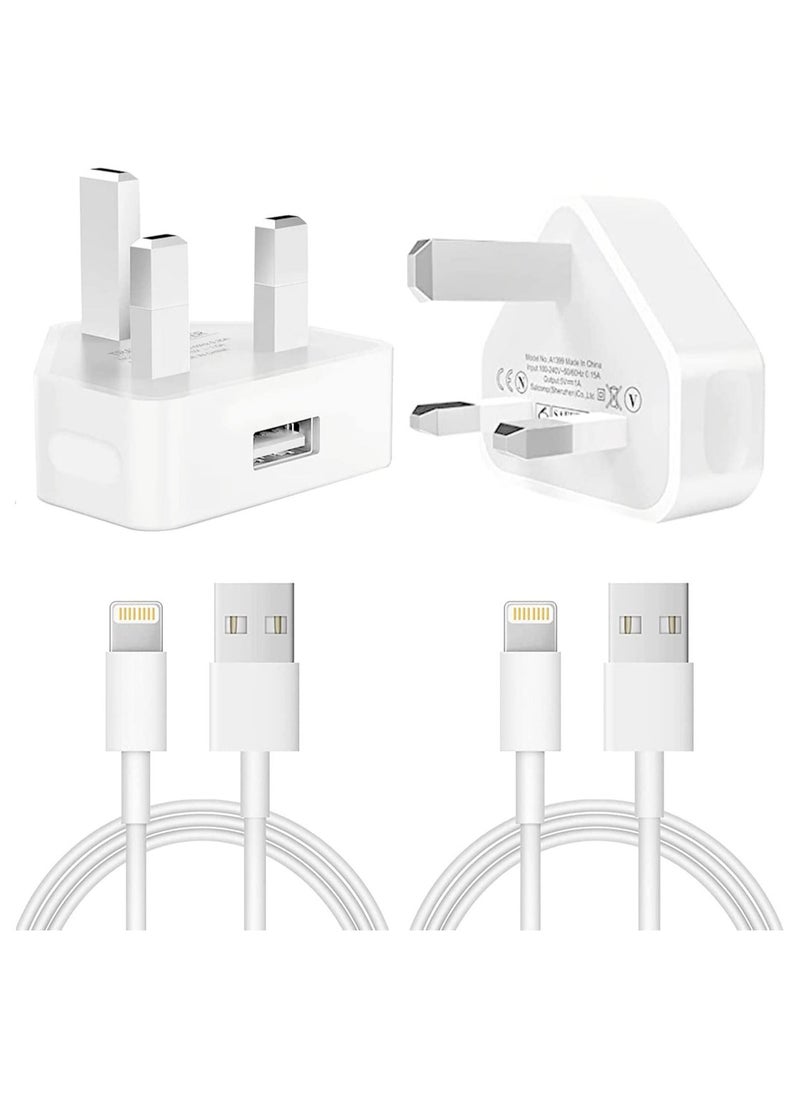 Generic - 2 Pack 3 pin USB Fast Wall Charging Power Adapter with 2 Pack 1M Lightning to USB Fast Charging Cord for iPhone 14/13/12/11/XS/X/8/7/6/iPad - Image 1
