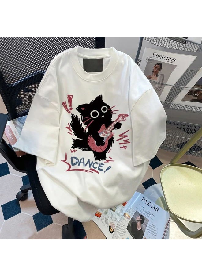 Tyadorw Harajuku Oversized Shirts Goth Punk Cat Print Tees Summer Streetwear Casual Baggy Tshirts Y2k Tee Tops, Beige, M - Image 2