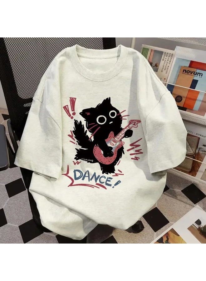 Tyadorw Harajuku Oversized Shirts Goth Punk Cat Print Tees Summer Streetwear Casual Baggy Tshirts Y2k Tee Tops, Beige, M - Image 5
