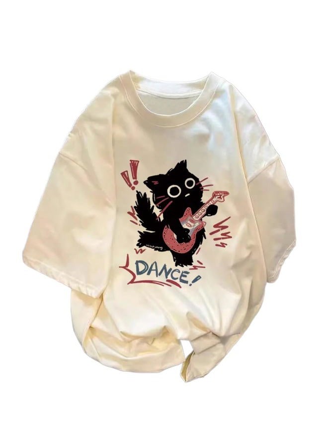 Tyadorw Harajuku Oversized Shirts Goth Punk Cat Print Tees Summer Streetwear Casual Baggy Tshirts Y2k Tee Tops, Beige, M - Image 1